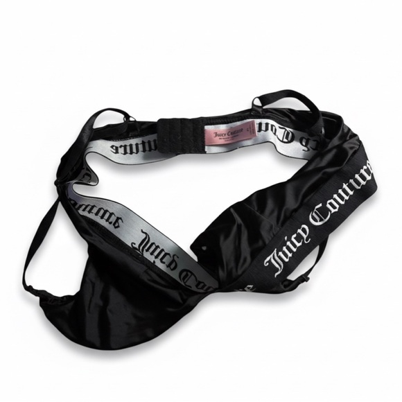 Juicy Couture Bralette Black Satin Adjustable Straps Signature Band Women’s XL - Picture 2 of 6